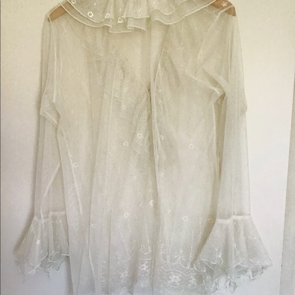 Off White Embroidered Ruffle Mesh Blouse - Picture 2 of 5